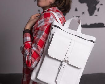 White Leather Backpack,  Laptop Backpack, Mini Backpack, Best Leather Backpack, Perfect Gift for Her School Backpack
