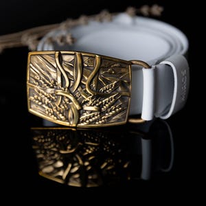 Solid Brass Buckle Ukrainian Trident Belt, Coat of Arms of Ukraine, Leather Belt with Ukrainian Symbol, Gift for Him