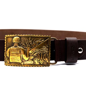 Solid Brass Handmade Buckle Leather Belt, Military Buckle, Men&#39;s Belt, Women&#39;s Belt, Classic Brown Belt, Handcrafted