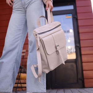 Biege Leather Laptop Backpack, Versatile Handcrafted Genuine Leather Backpack for Everyday and Travel, Laptop Bag Women, Valentine's Gift