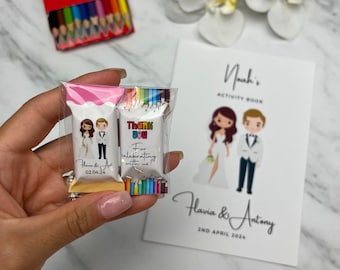 Personalised Wedding candy, Wedding Table Decor, Wedding Favours for Guests, kids wedding favours, wedding colouring book