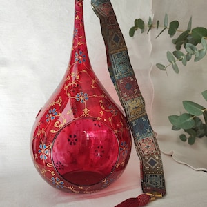 Red Drop shape lamp - Hanging tealight lantern - Hand painted pendant light
