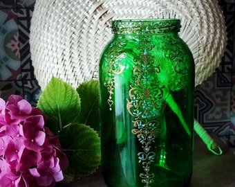 Upcycling Kerzenlampen - Handbemalte Glaslaterne - Gartendekoration Vase