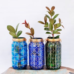 Geometric motif glass vase -  Mosaic candle holder - Morocco hanging lantern - Sofa table centerpiece - Outdoor decor