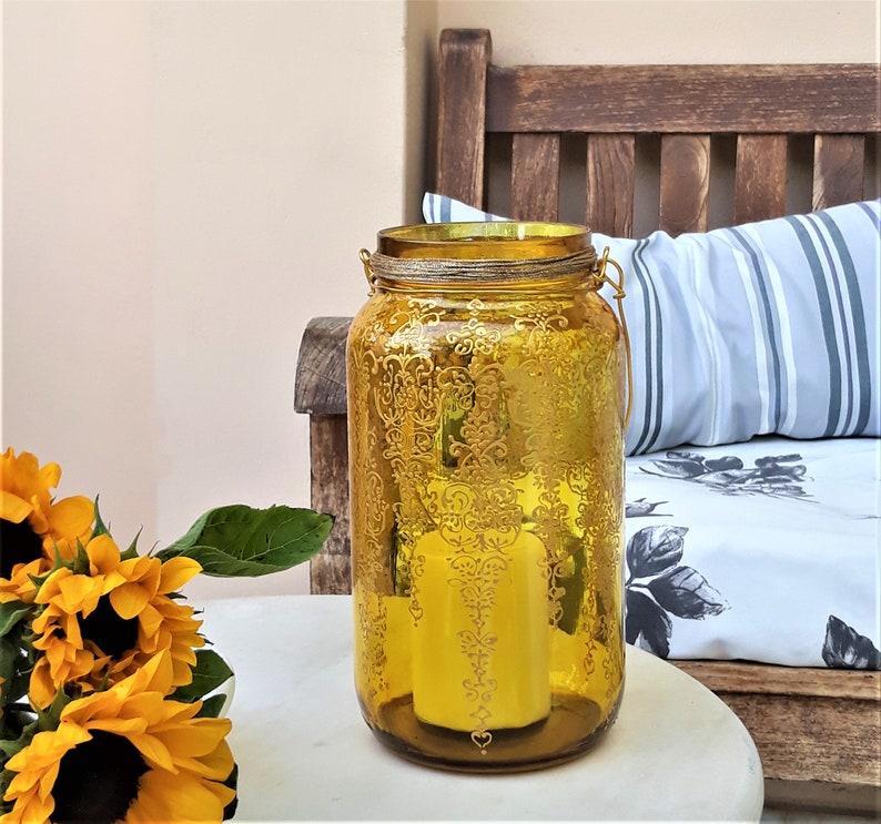 Amber Yellow Hanging Lantern Modern Bohemian Candle Holder Etsy