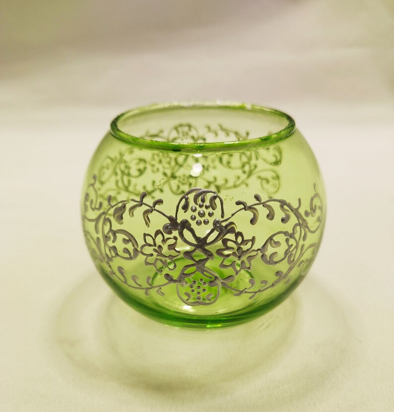 Light Green Candle Holder Hand Painted Glass Tealights Etsy