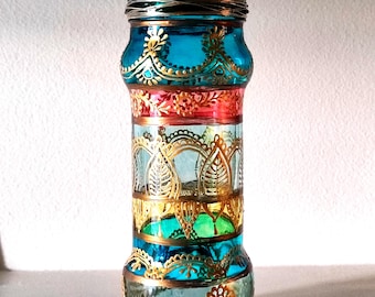 Handgeschilderde veelkleurige vaas - Gerecycled glas in pastelkleuren - Hippie Chic Spring-decor