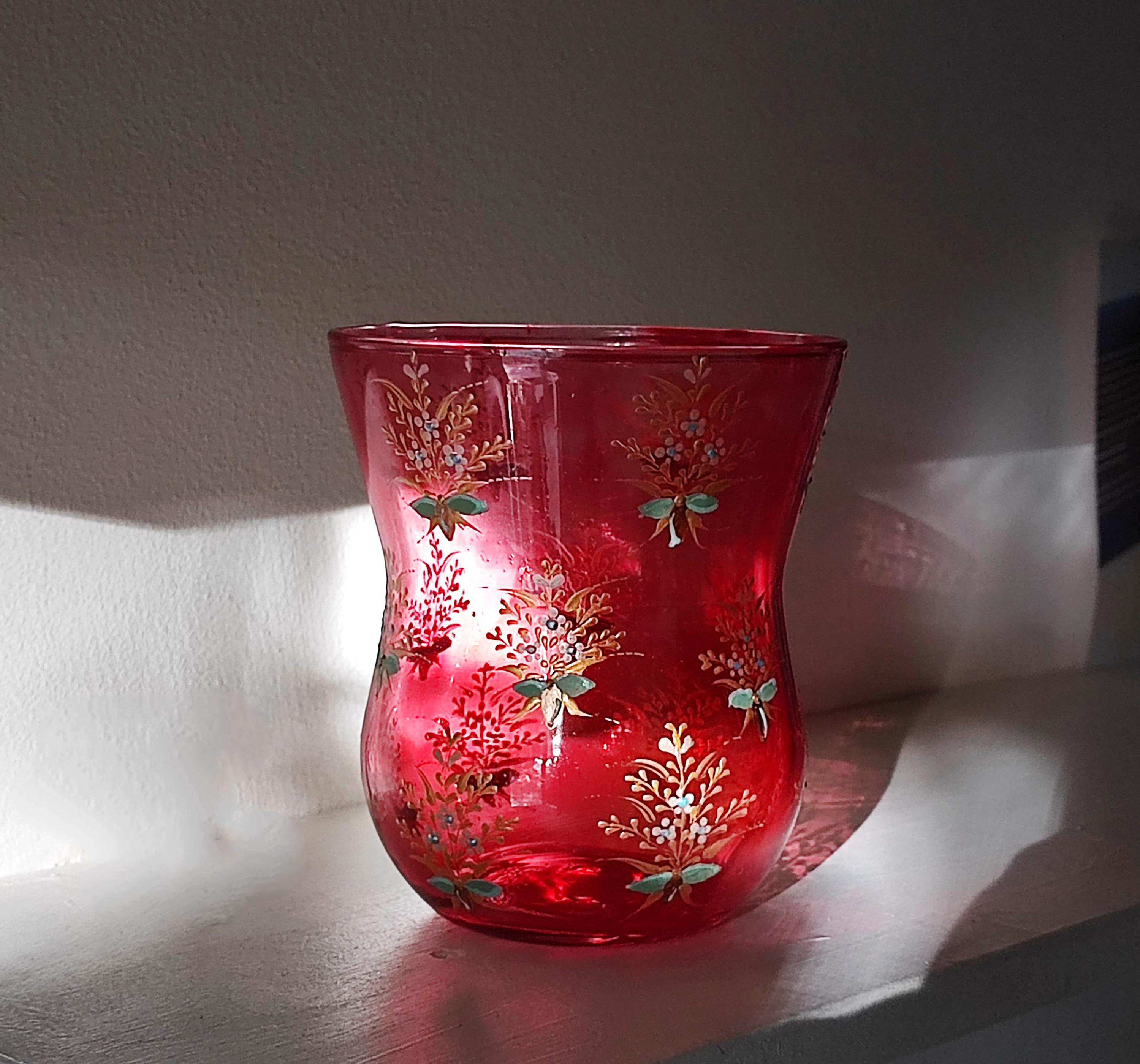 Rose and Gold Hand Painted Glass Vase - Wide Rim Candle Holder - Etsy