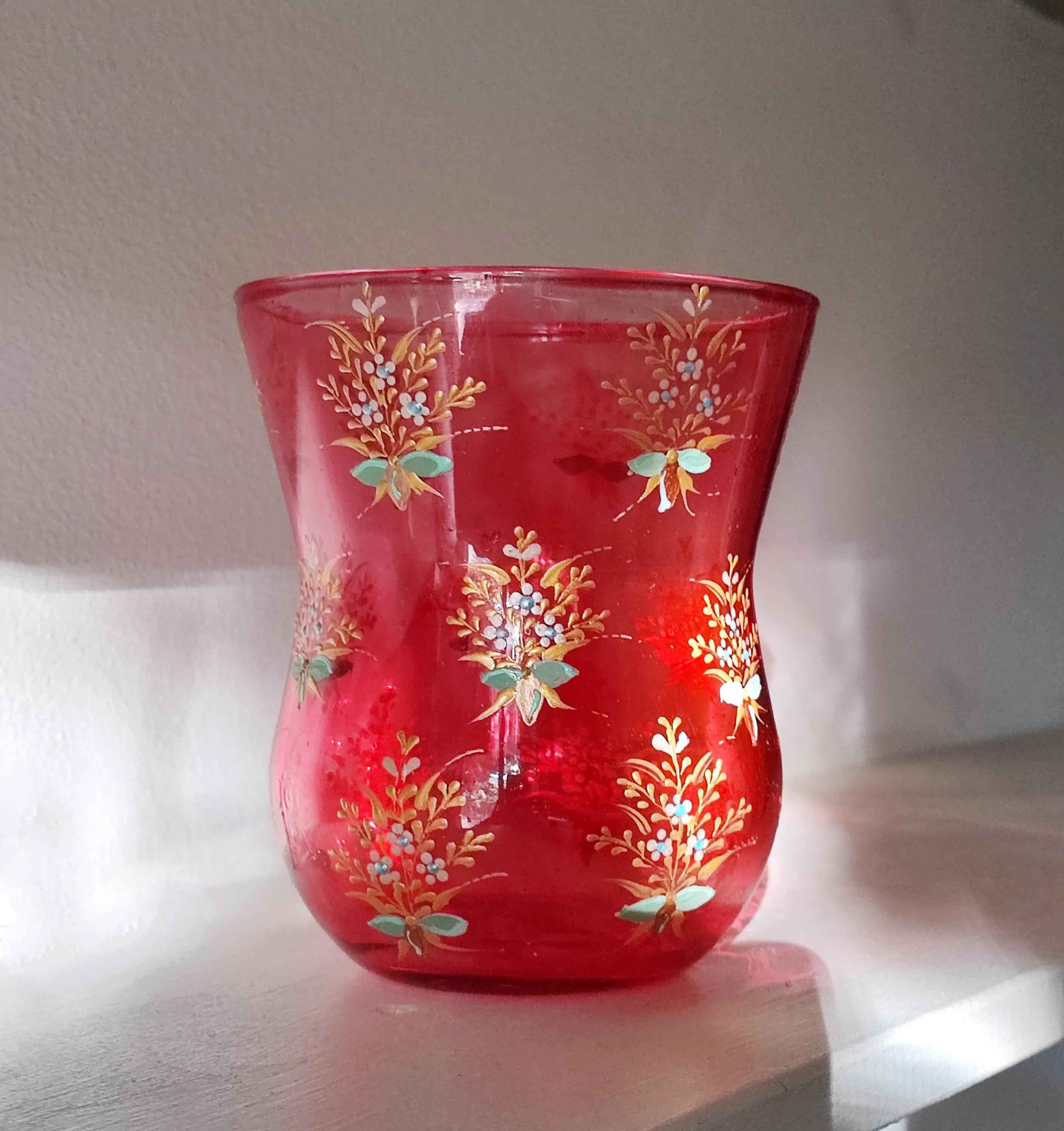 Rose and Gold Hand Painted Glass Vase - Wide Rim Candle Holder - Etsy