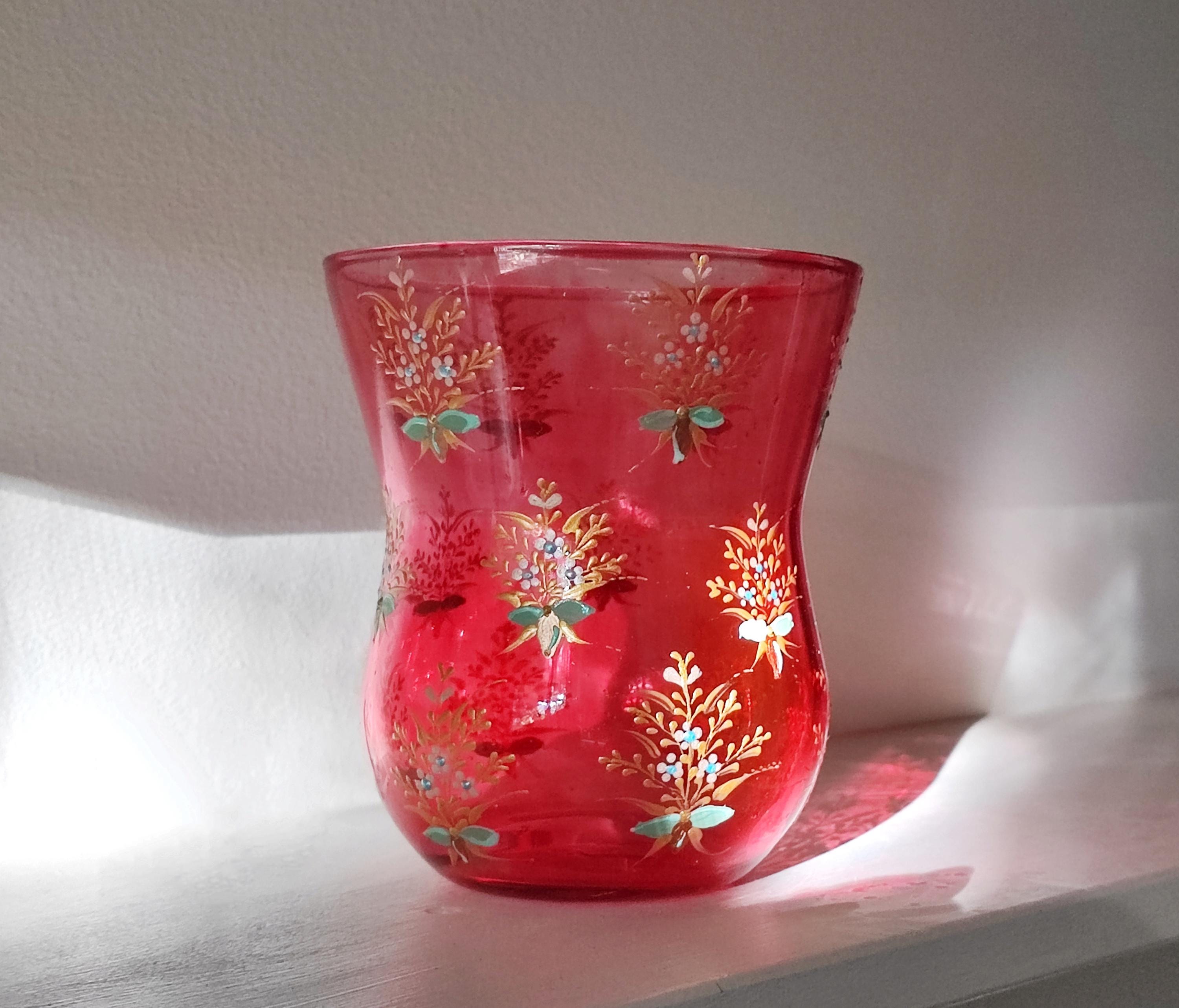 Rose and Gold Hand Painted Glass Vase - Wide Rim Candle Holder - Etsy