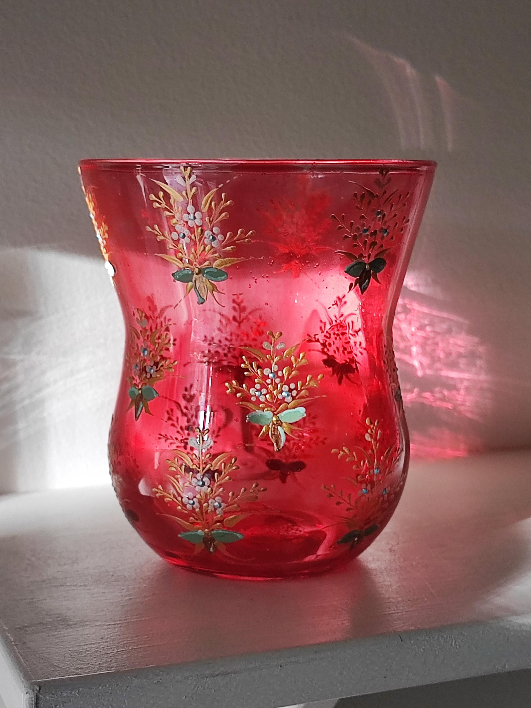 Rose and Gold Hand Painted Glass Vase - Wide Rim Candle Holder - Etsy