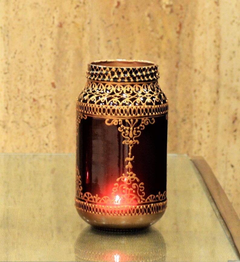 Burgundy glass candle holder Tealight glass lantern Etsy