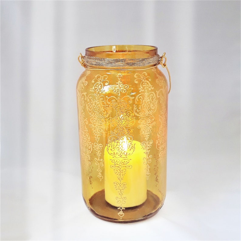 Amber Yellow Hanging Lantern Modern Bohemian Candle Holder Etsy