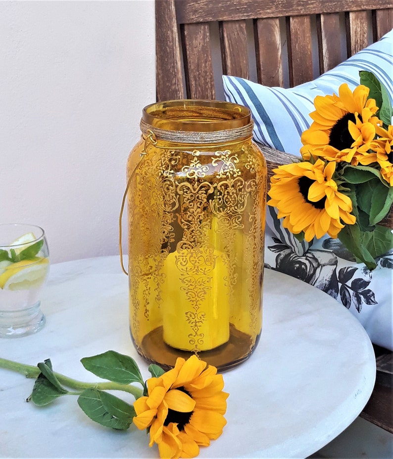 Amber Yellow Hanging Lantern Modern Bohemian Candle Holder Etsy