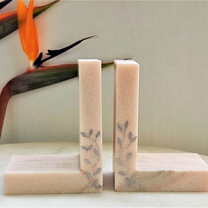 Unique Pink marble bookends – Hand carved and painted Greek marble - Office decoration book stands