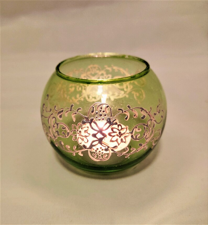 Light Green Candle Holder Hand Painted Glass Tealights Etsy