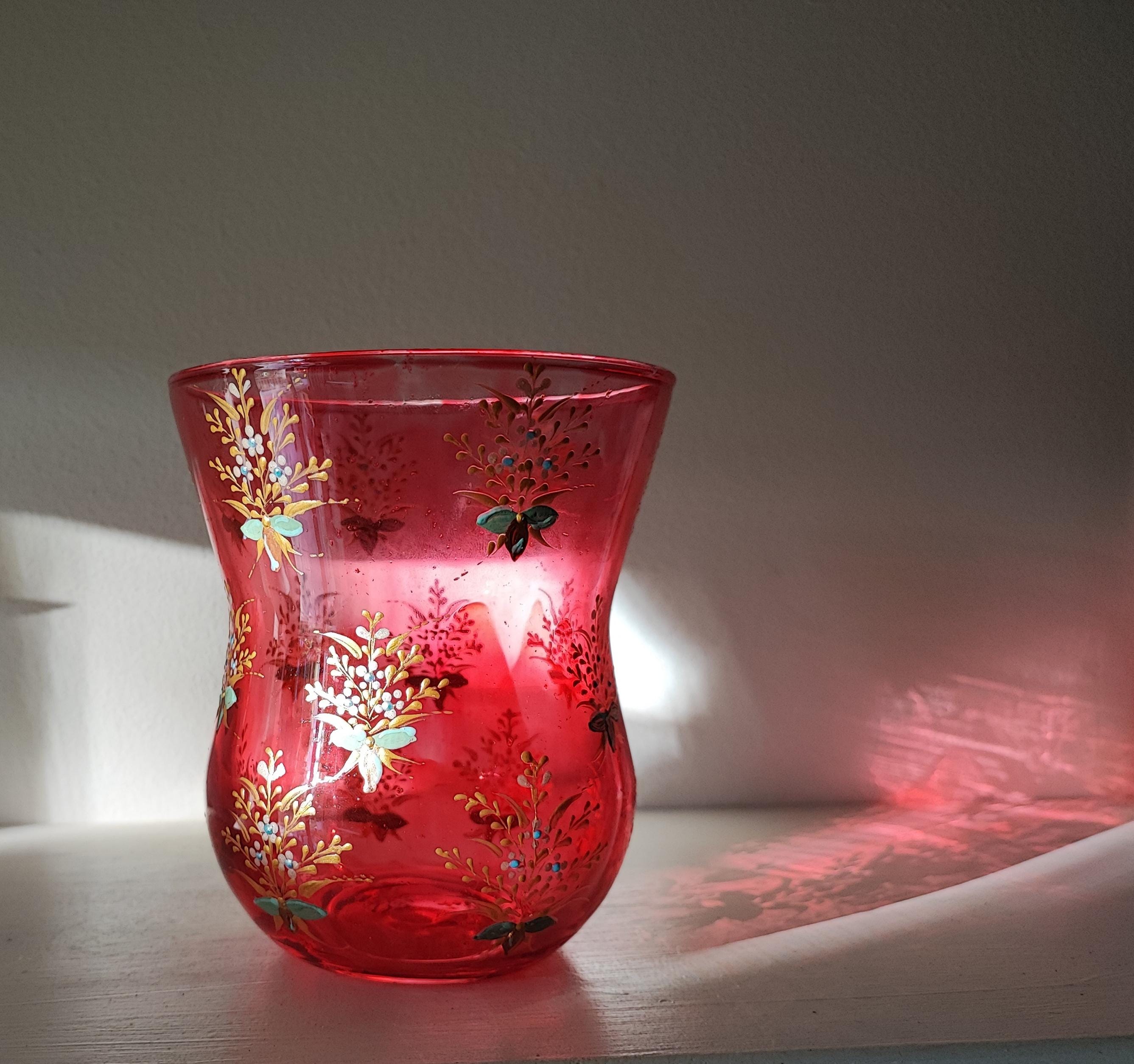 Rose and Gold Hand Painted Glass Vase - Wide Rim Candle Holder - Etsy