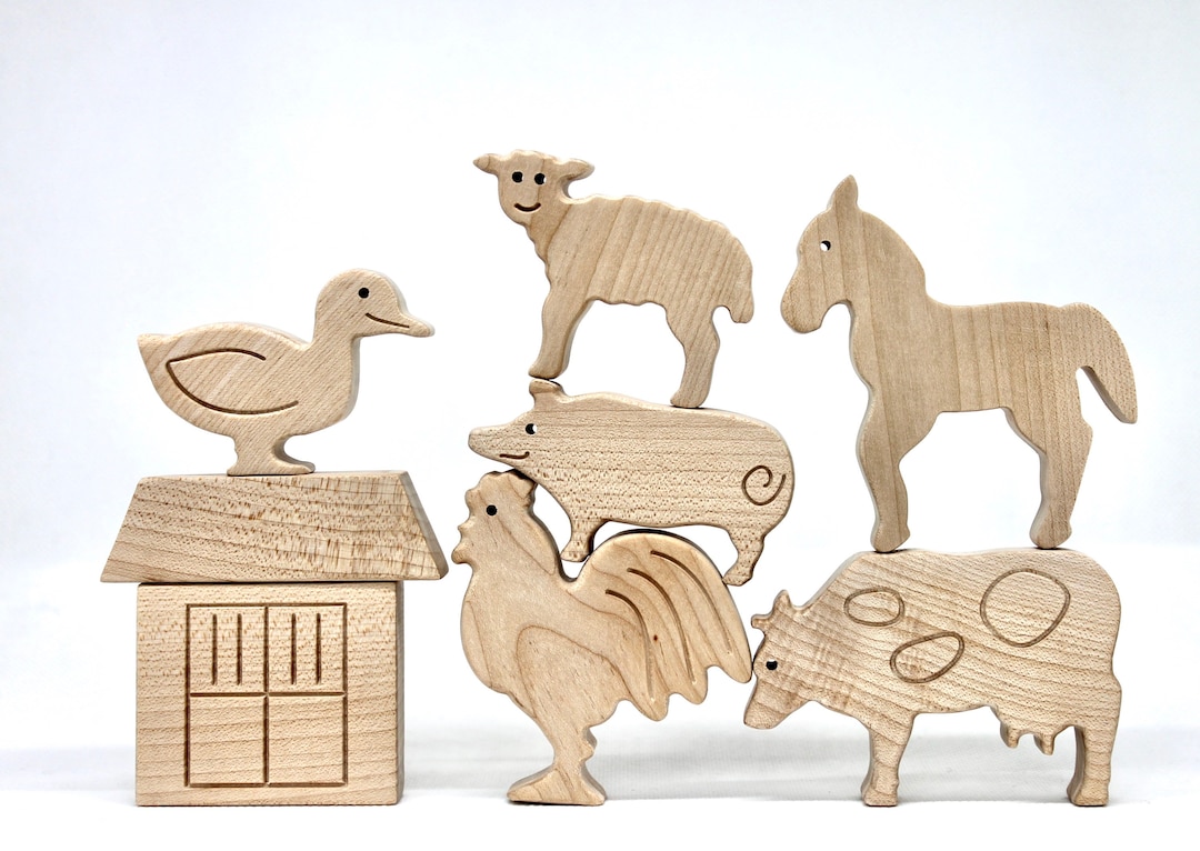 Farm Animal 8 Piece Wooden Toy Set! Farm Domestic Animals Unpainted ...