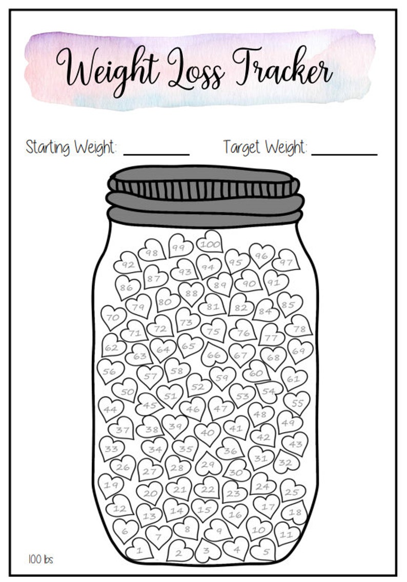 A4 Printable Mason Jar Weight Loss trackers 1 Pierre 2 Pierre 4 Pierre 100lbs Aquarelle image 3