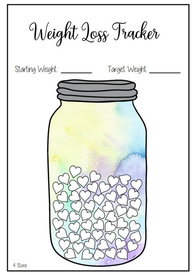 A4 Printable Mason Jar Weight Loss trackers 1 Pierre 2 Pierre 4 Pierre 100lbs Aquarelle image 4