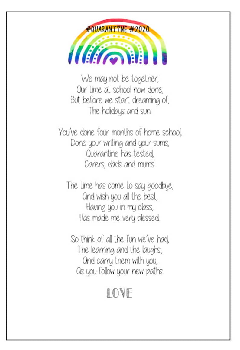 digital printable poem for leavers graduation end of year
