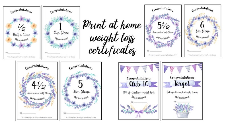 Weight loss Print at home Certificates 1/2 Stone 10 Stone - Etsy España