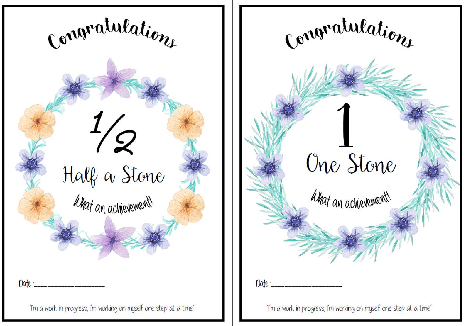 Weight loss Print at home Certificates 1/2 Stone 10 Stone Etsy España