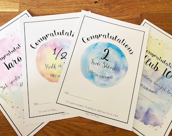 Weight loss Print at home Certificates 1/2 Stone - 10 Stone - Watercolour Rainbow