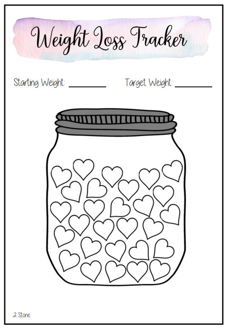 A4 Printable Mason Jar Weight Loss trackers 1 Pierre 2 Pierre 4 Pierre 100lbs Aquarelle image 2