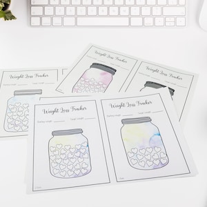 A4 Printable Mason Jar Weight Loss trackers 1 Pierre 2 Pierre 4 Pierre 100lbs Aquarelle image 1