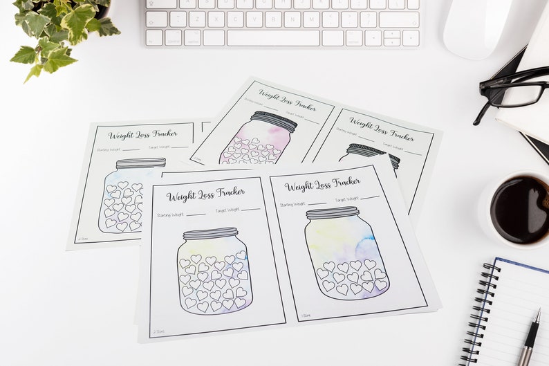 A4 Printable Mason Jar Weight Loss trackers 1 Pierre 2 Pierre 4 Pierre 100lbs Aquarelle image 1