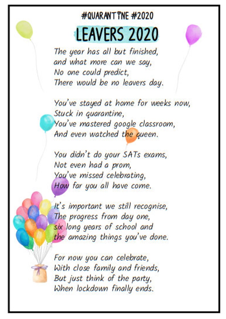 Junior Leavers Card With Poem Year 6 Graduation Leaving Etsy Junior Leavers Card With Poem Year 6 Graduation Leaving Etsy