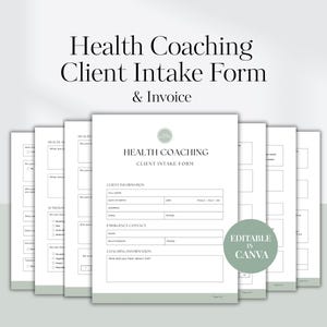 Health Coaching Intake Form Canva Template | Client Onboarding Questionnaire | Editable in Canva | Digital Download