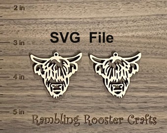 Highland Cow Earring SVG Laser Cut File: Glowforge Ready (Digital Download