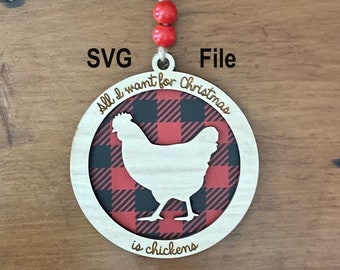 Chicken Christmas Ornament SVG, PNG, Laser Cut File, Glowforge Files (Digital Download)