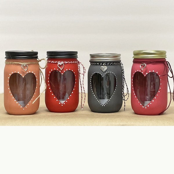 Heart Jar, Mason Jar Decor, Lighted Jars, Decorated Mason Jars, Mason Jar with Lid, Painted Mason Jars, Unique Jar, Unique gift for her