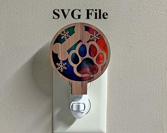 Luz de noche con forma de pata de oso SVG, archivo cortado con láser en capas, plantilla de luz de noche para mascotas (descarga digital)