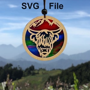 Highland Cow Suncatcher svg, Highland Cow PNG, Highland Cow SVG, Glowforge files, Laser File, Laser svg file, Cutting Machine Files
