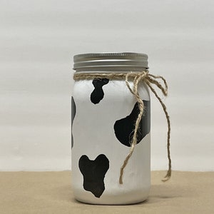 Mason Jar Decor, Cow Print Mason Jars, Chalk Painted Mason Jar Lidded ...