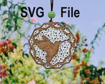 Acchiappasole a forma di colibrì in formato SVG, ciondolo per auto a forma di colibrì in formato PNG, file tagliato al laser, file Glowforge (download digitale)