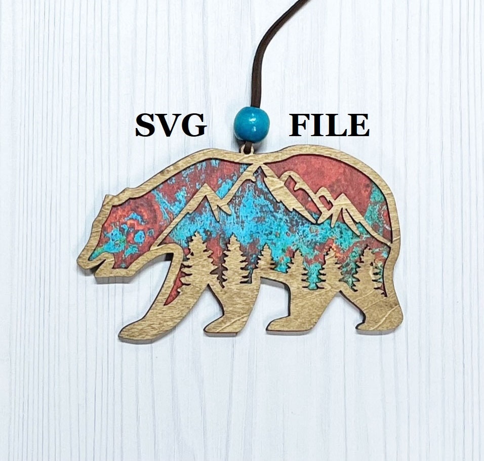 Bear Ornament SVG: Mountain Scene Laser Cut File (Digital Download)