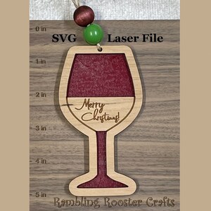 Wine Glass Ornament SVG Laser Cut File, Merry Christmas (Digital File)