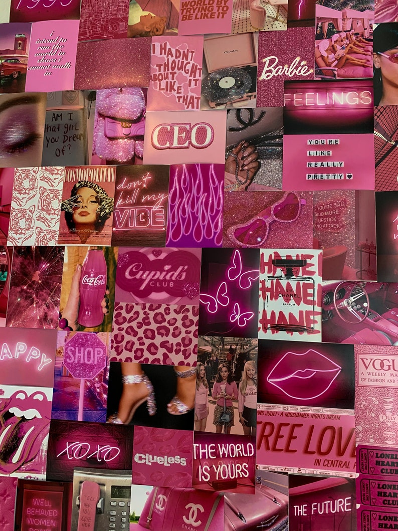 Hot Pink Neon Aesthetic Collage Kit Prints | Etsy UK