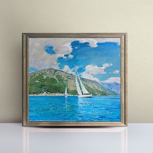 Serenidad al navegar: pintura al óleo original, arte costero, decoración de pared oceánica, lienzo de paisaje marino, regalo náutico para el hogar, obra de arte hecha a mano