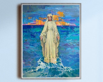 Sztuka Matki Boskiej Gwiazdy Morza, Sztuka katolicka, Święto Matki Boskiej, Sztuka Matki Boskiej, Stella Maris, Prezent katolicki, Chrześcijański wystrój domu,