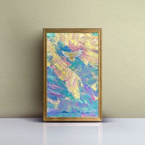 Modern religious painting, Holy Spirit artwork, Dove of Peace,Christian Original Oil Painting, Catholic original art, pastel colours artwork