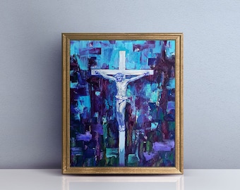 Crucifixion of Jesus Christ, Catholic Original Oil Painting, Jesus Christian original fine art, the Cross original Artwork, contemporary art
