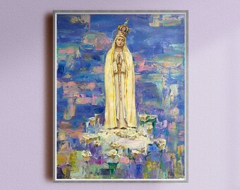 Catholic art - Our Lady of Fatima, Christian home decor modern wall art, Our Lady of the Rosary, Virgin Mary fine art, printable poster