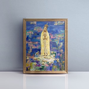 Katholieke kunstwerken, Onze-Lieve-Vrouw van Fatima, christelijk origineel olieverfschilderij, Onze-Lieve-Vrouw van Rozenkrans, Fine Art schilderij van de Maagd Maria, katholieke Maagd Maria