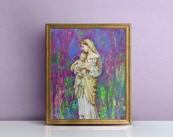 イノセンス - ウィリアム・ブグローの手描き油絵複製、風景の中の聖母